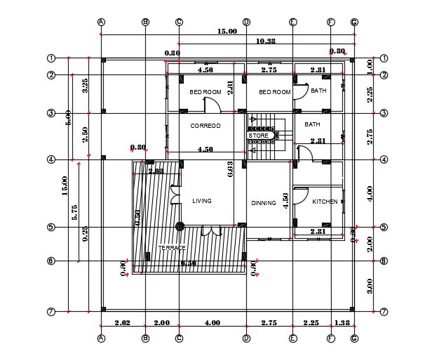15x15m architecture double story first floor house plan cad drawing is given