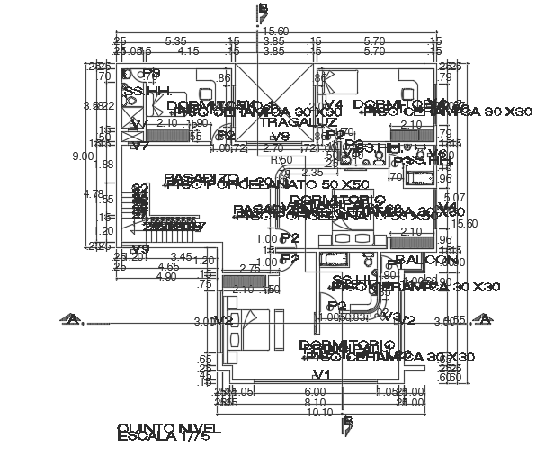 15x15m fifth floor multifamily house plan AutoCAD model