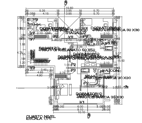 15x15m fourth floor multifamily house plan AutoCAD model
