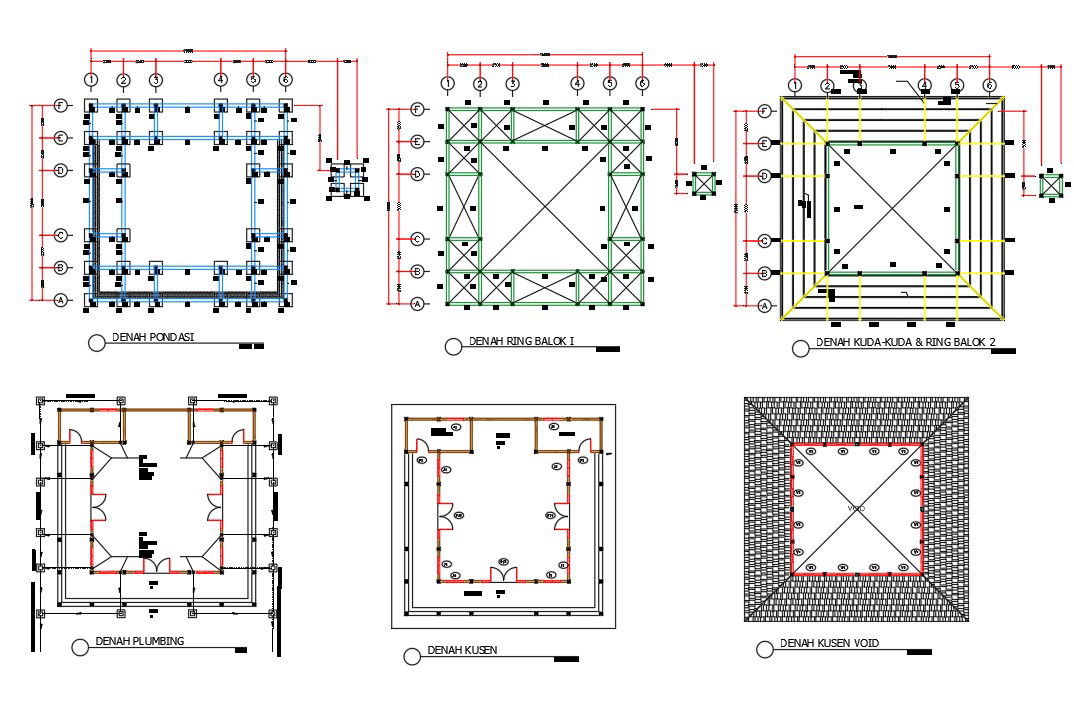 15x15m mosque structural layout CAD drawing model
