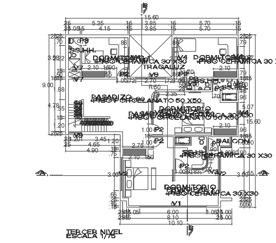 15x15m third floor multifamily house plan AutoCAD model