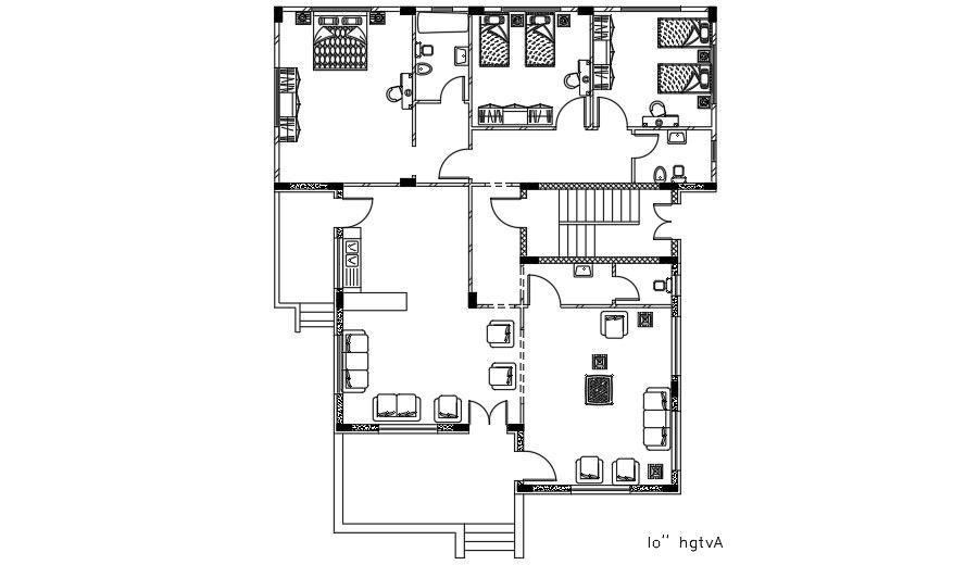 15x16m House AutoCAD Drawing Including Furniture Blocks