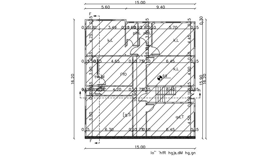 15x16m residential first floor house plan AutoCAD drawing