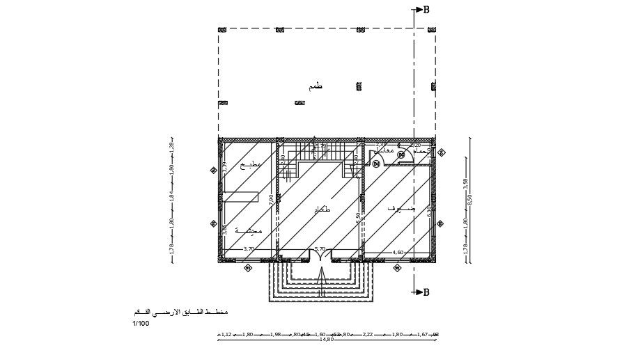 15x17 meter 3 BHK House Ground Floor Plan AutoCAD File