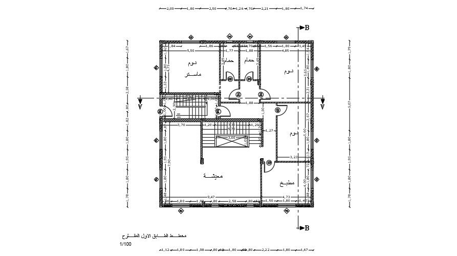 15x17 meter 3 BHK House Plan AutoCAD File