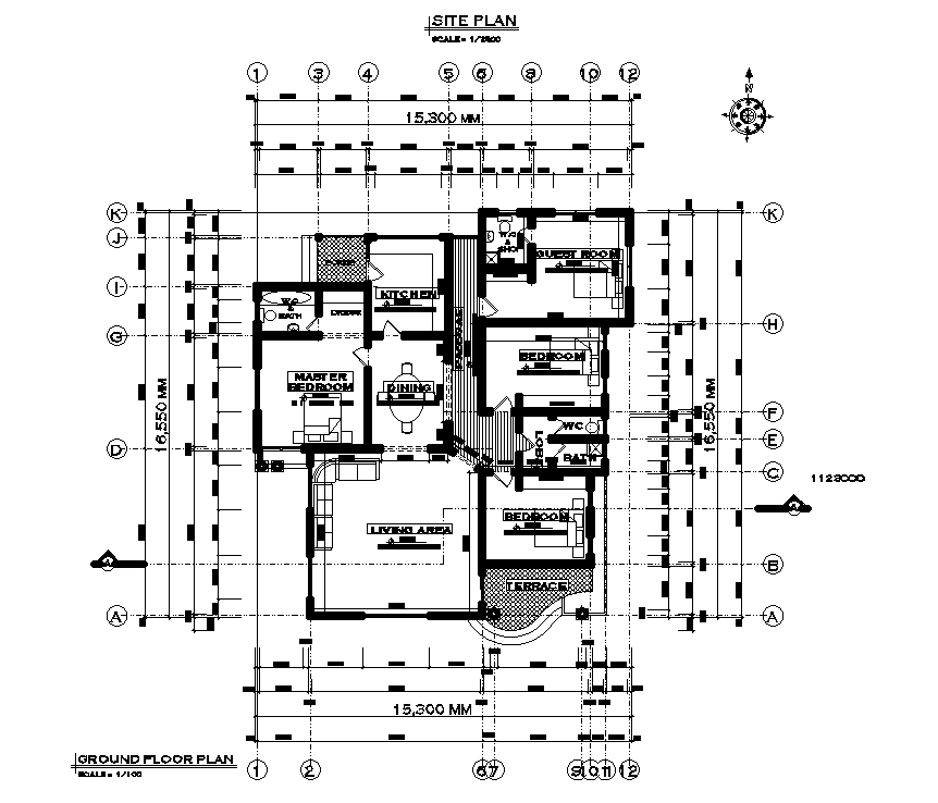 15x17m residential house layout shown in AutoCAD drawing