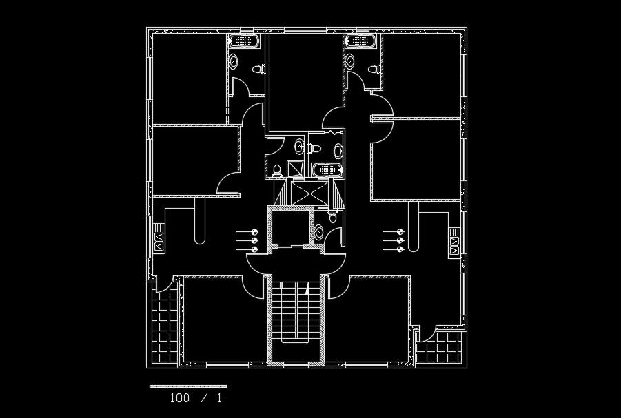 15x17m residential plan of the kitchen and bathroom cad blocks