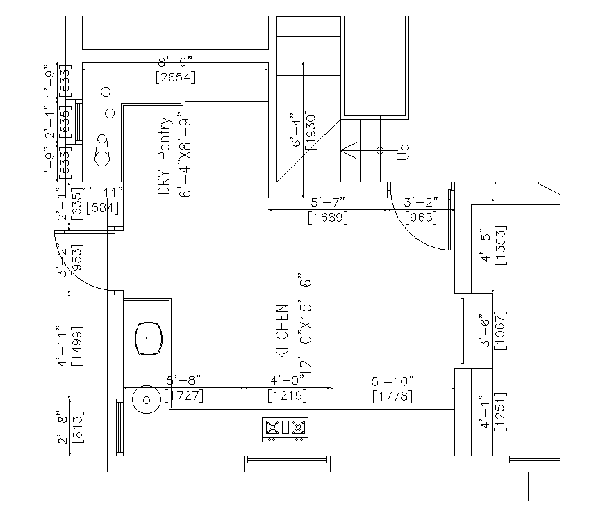 15’x18’ kitchen plan is give in this Autocad drawing file. Download now.
