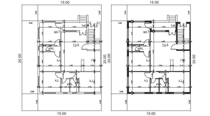 15x20 Meter 4 BHK House Layout AutoCAD Layout