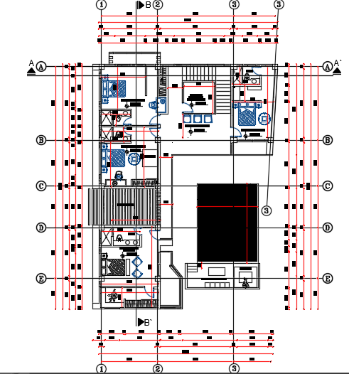 15x20m bungalow house first floor plan AutoCAD drawing