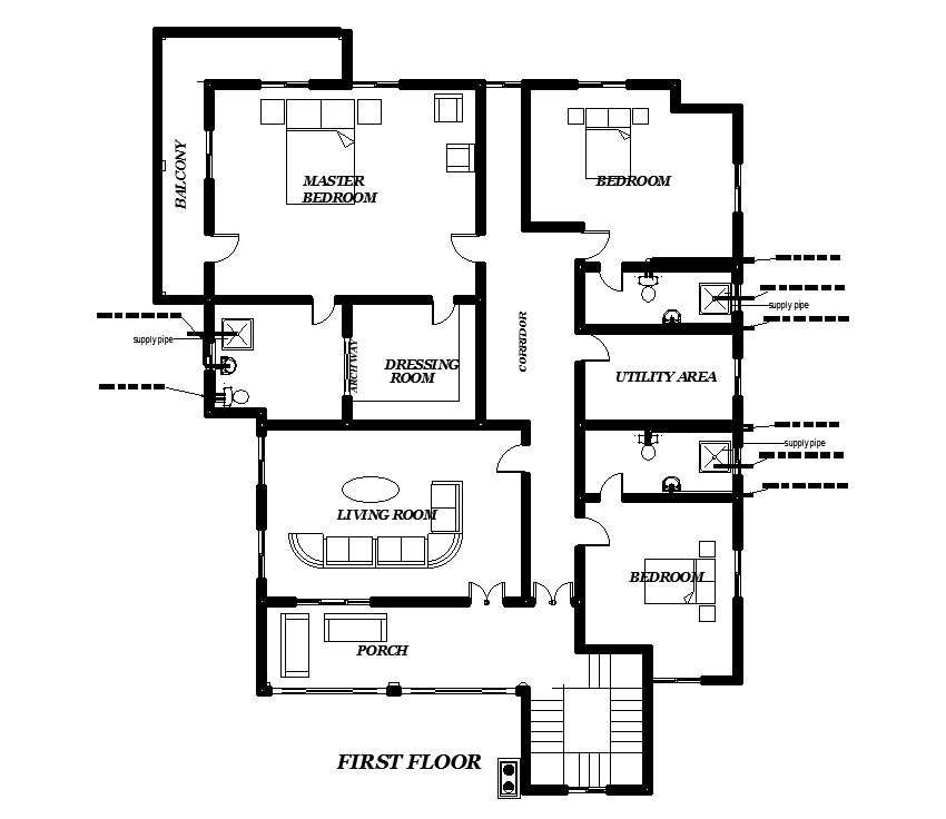 15x21m first floor house plan is given in this Autocad drawing file.Download now.