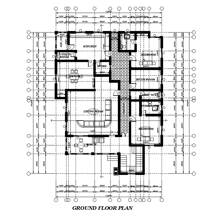 15x21m ground floor house plan is given in this Autocad drawing file. Download now.