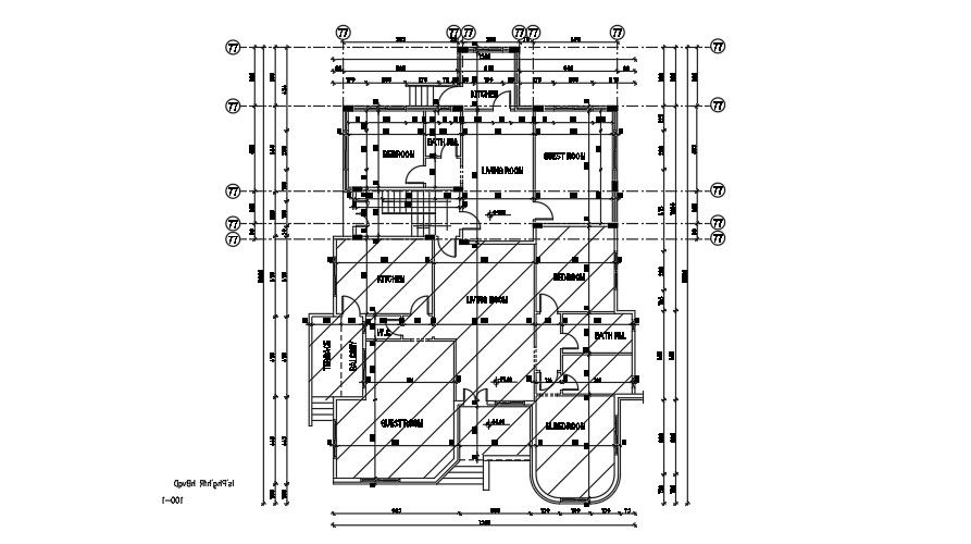 15x23 Meter 3 BHK Apartment Center Line Plan AutoCAD File