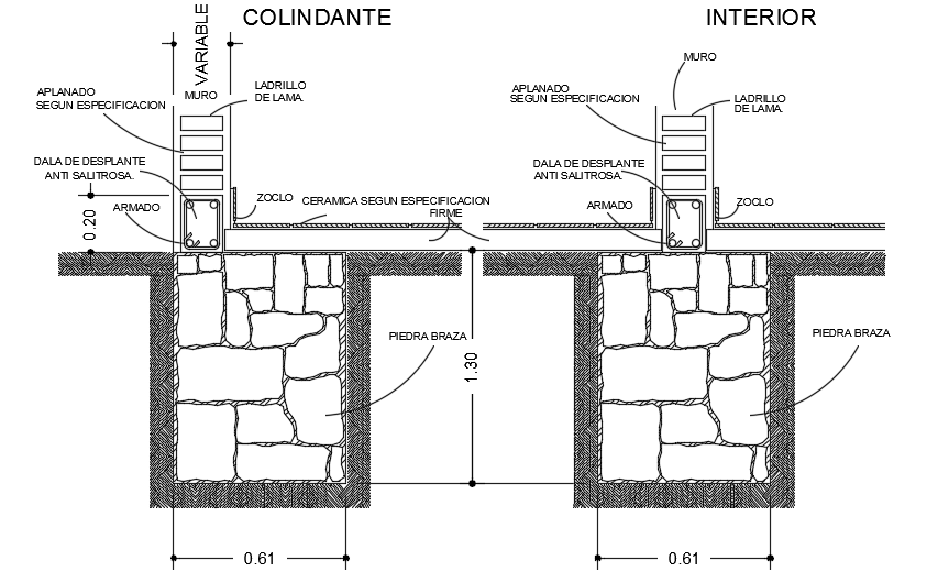 15x28m house building foundation section cad drawing