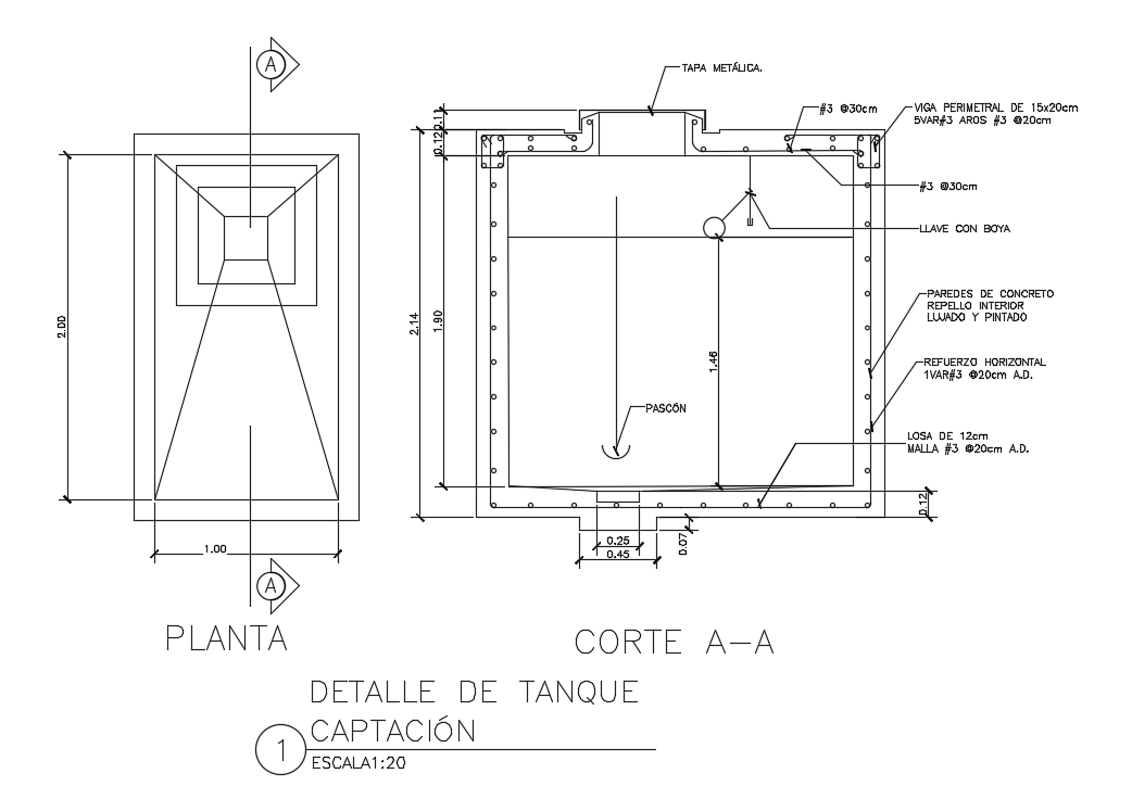 1.5x2m septic tank plan is given in this Autocad drawing file. Download now.