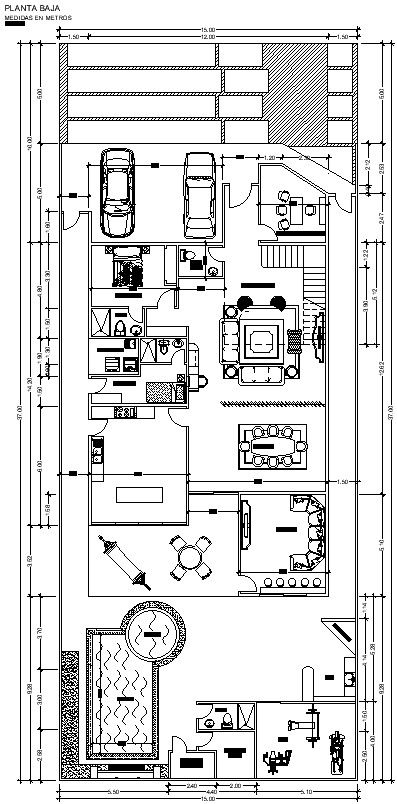 15x37m beautiful villa plan 2D CAD drawing is given in this file
