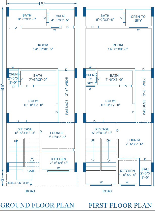 Complete15×38 ft Residential House Plan in AutoCAD File
