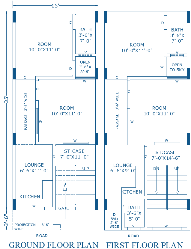 DWG File of Detailed 15×38 Two-Story Home Layout plan