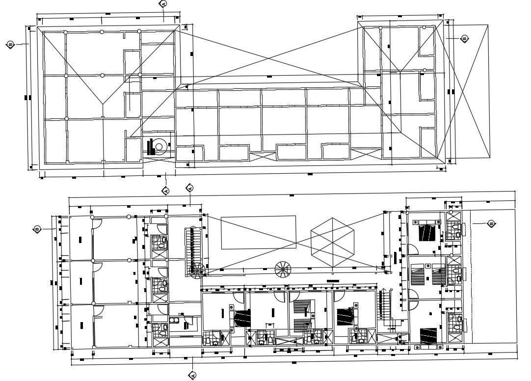 15x42m hotel plan of staying room details are given in this Autocad drawing file. Download now.