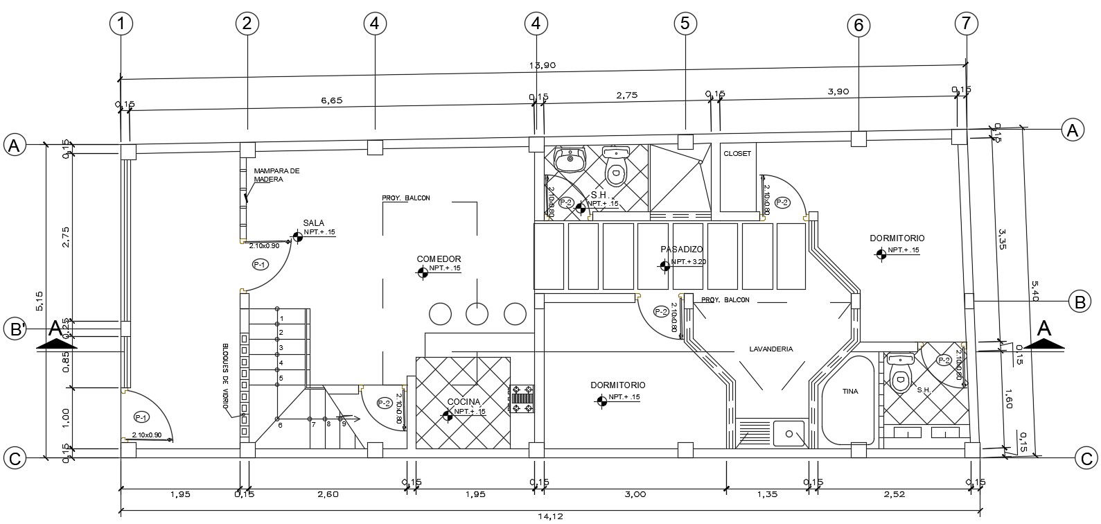 15x6m ground floor home plan is given in this Autocad drawing file. .Download the Autocad model.