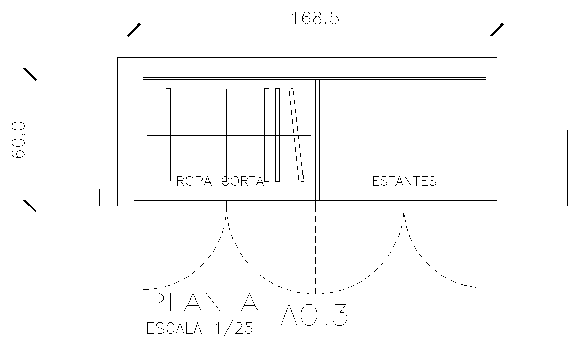 1600x600mm Wardrobe Plan AutoCAD DWG Layout Drawing