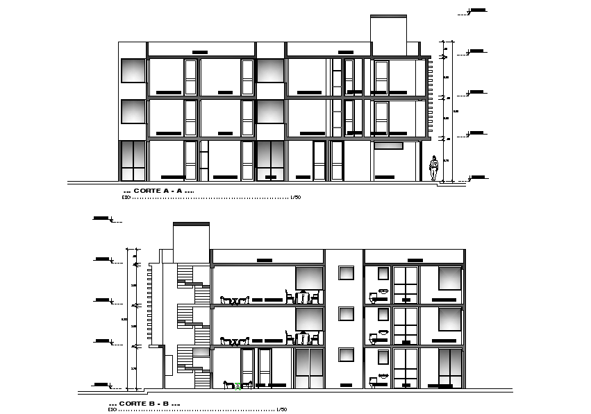 160 Square Meter Apartment Building Section Drawing Download DWG File