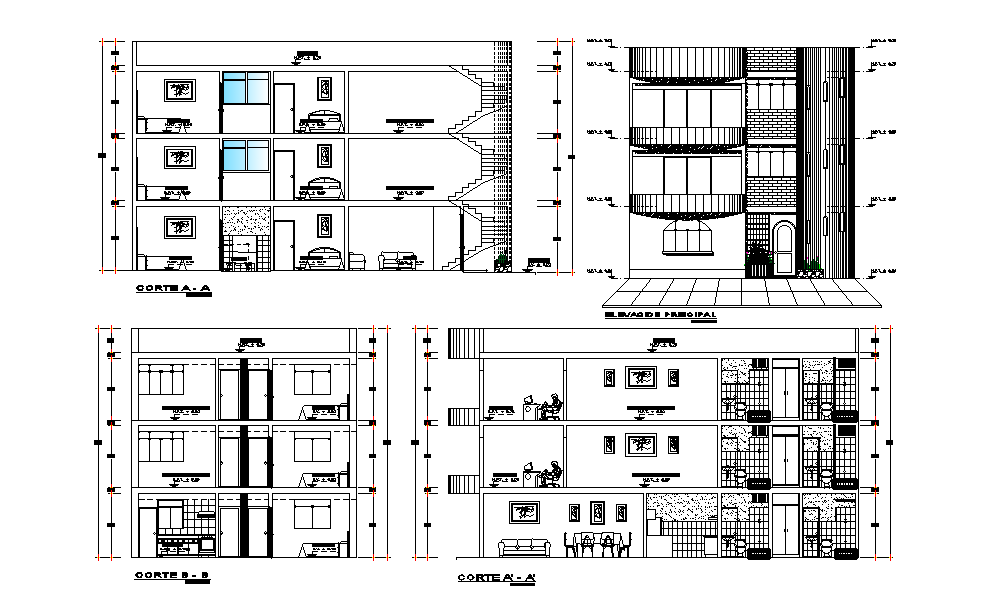160 Square Meter House Building Sectional Elevation Design Drawing DWG File