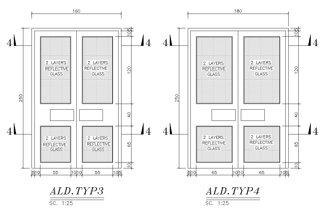 160x250cm door plan is given in this AutoCAD drawing model. Download now.