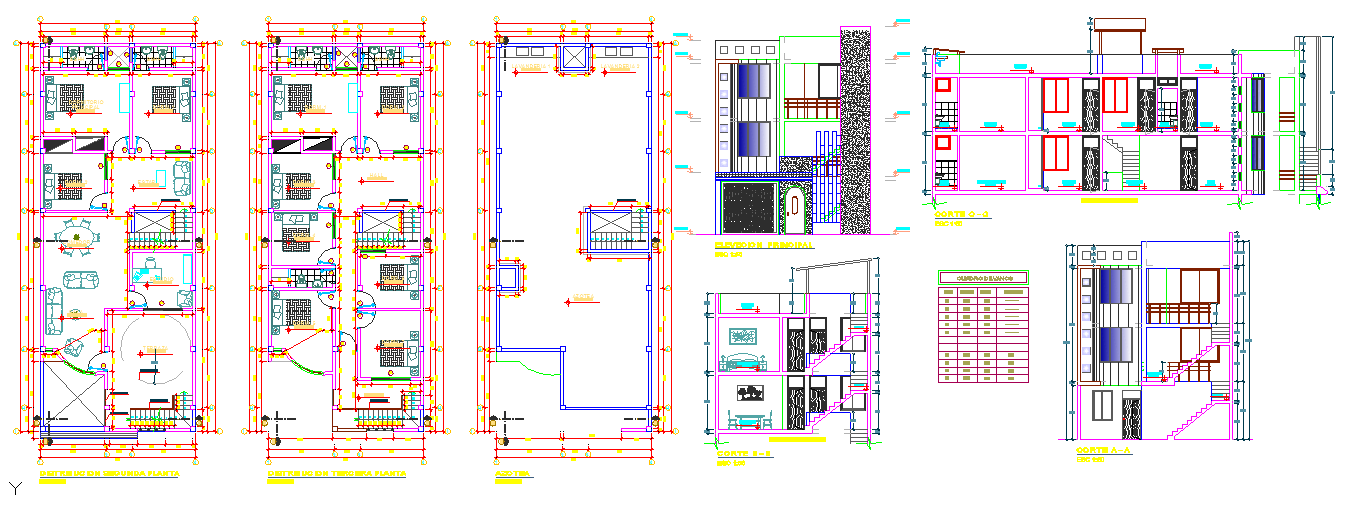Duplex Type Home Design DWG File with Detailed Floor and Section Plan