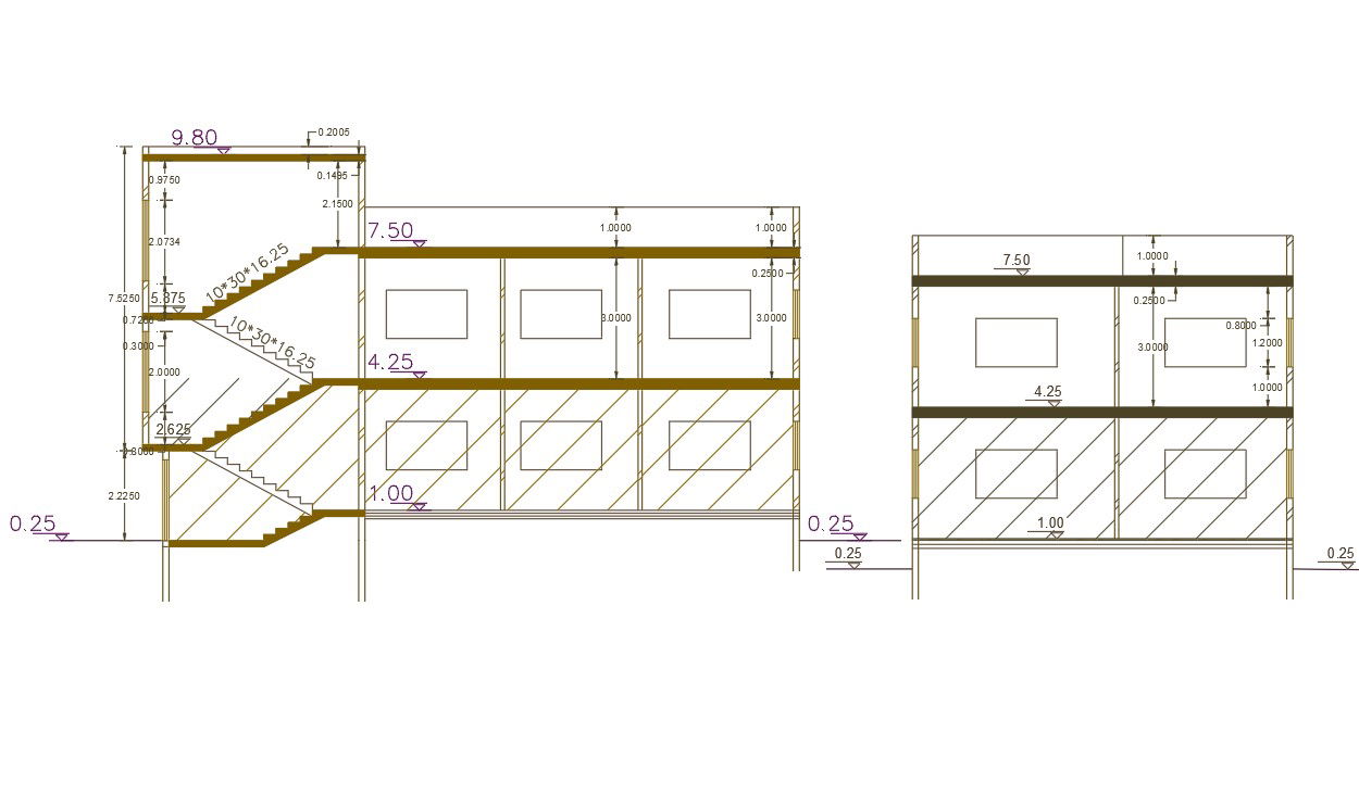 168 Square Yard Building Section Drawing DWG File