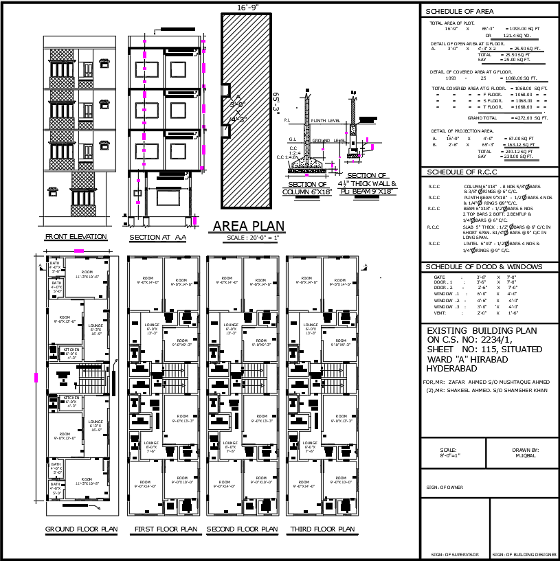16.9x65.3 Feet Fourth Floor Layout with Elevation View