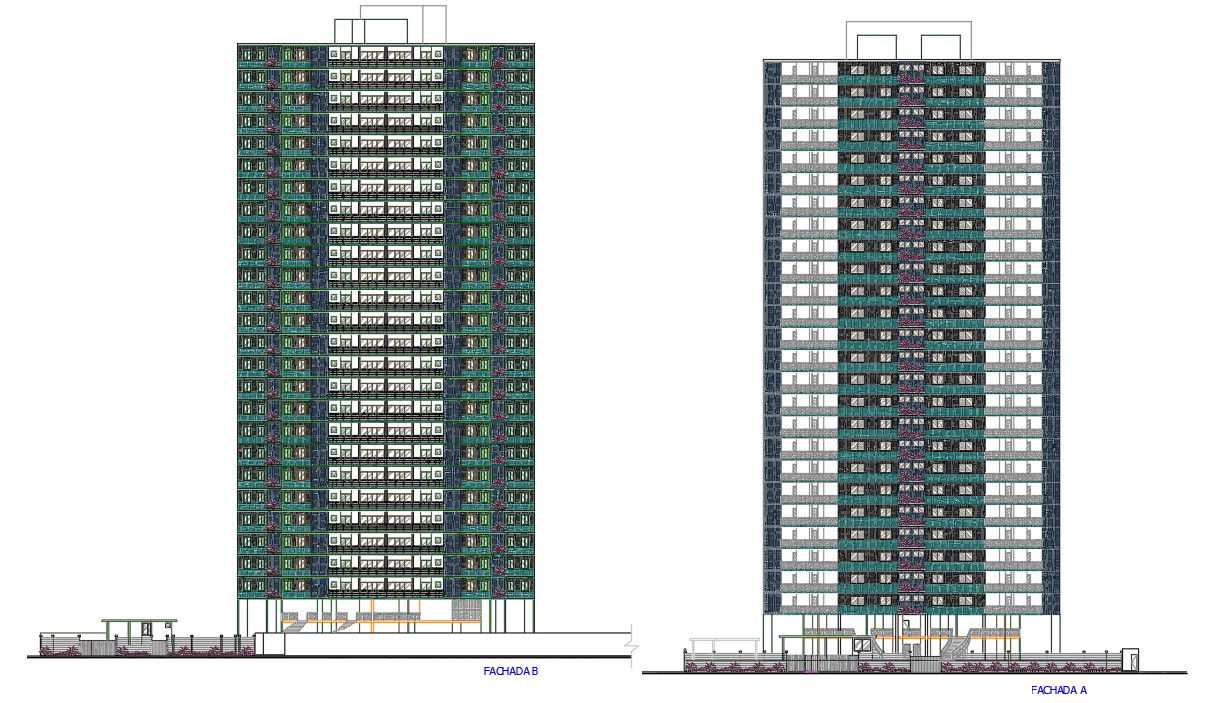 16 Storey Apartment Building Elevation Design AutoCAD File