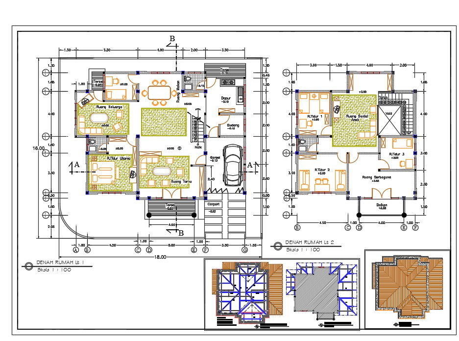 16X18 Meter Architecture House Plan AutoCAD Drawing Download DWG File