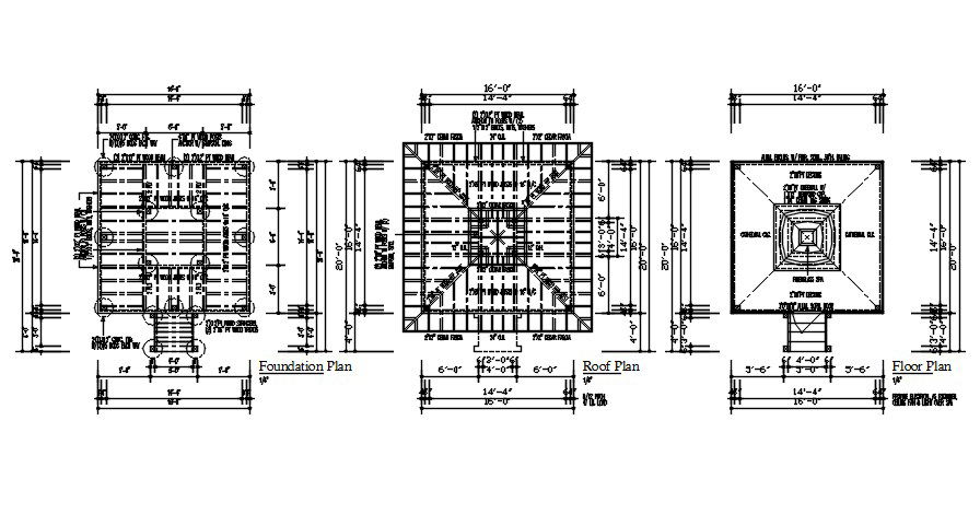 16'X20' Spa House Building Floor Plan And Roof Plan AutoCAD Drawing DWG File