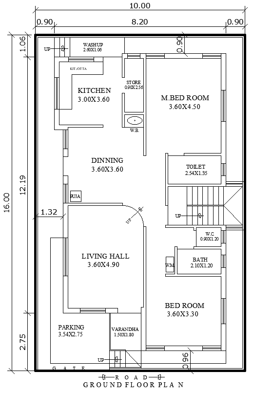 Ground Floor House Design 2BHK 16mx10m in DWG Format