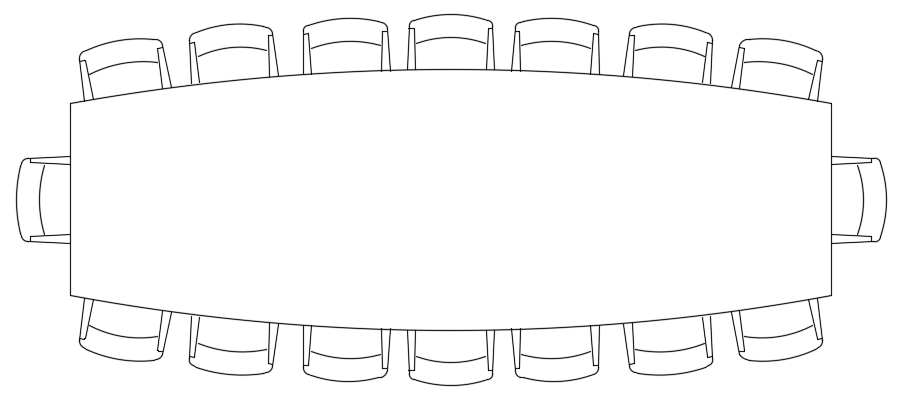 AutoCAD DWG Drawing of 16 Seated Dining Table Design