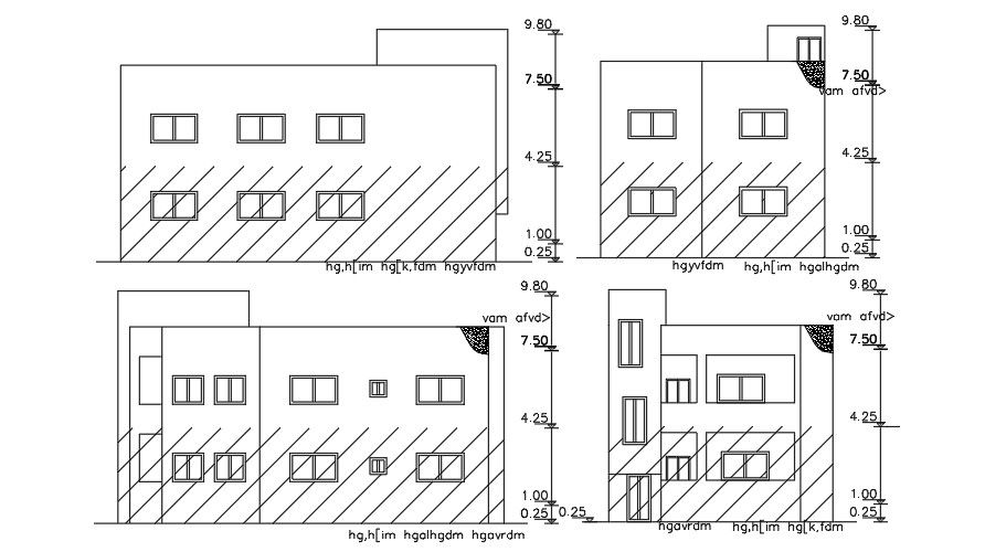 16x10 Meter Elevation Of House Building DWG File