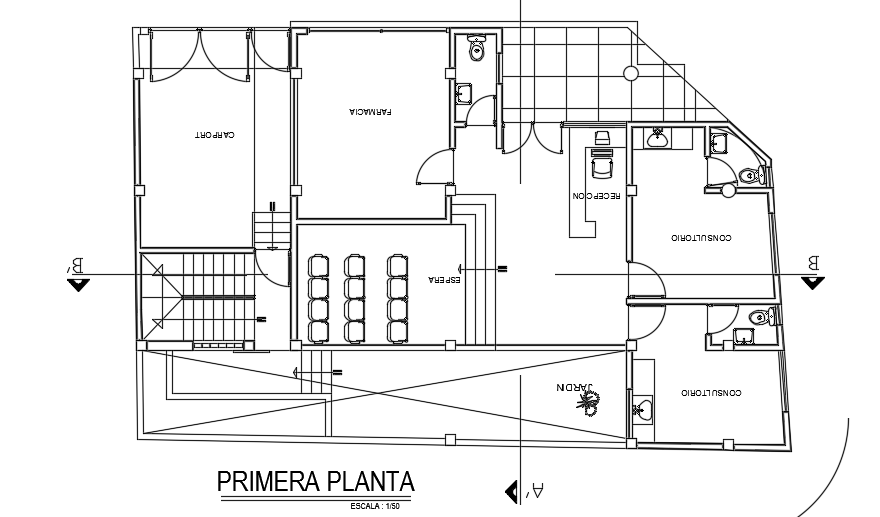 16x10m clinic cum house plan cad drawing is given in this file