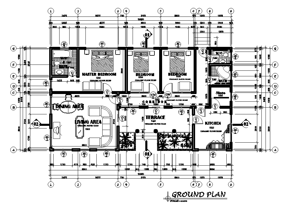 16x10m house plan is given in this Autocad drawing file. Download now.