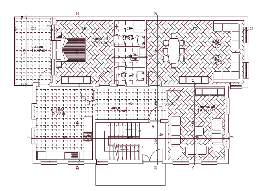 16x10m two story duplex house ground floor plan is given in this model