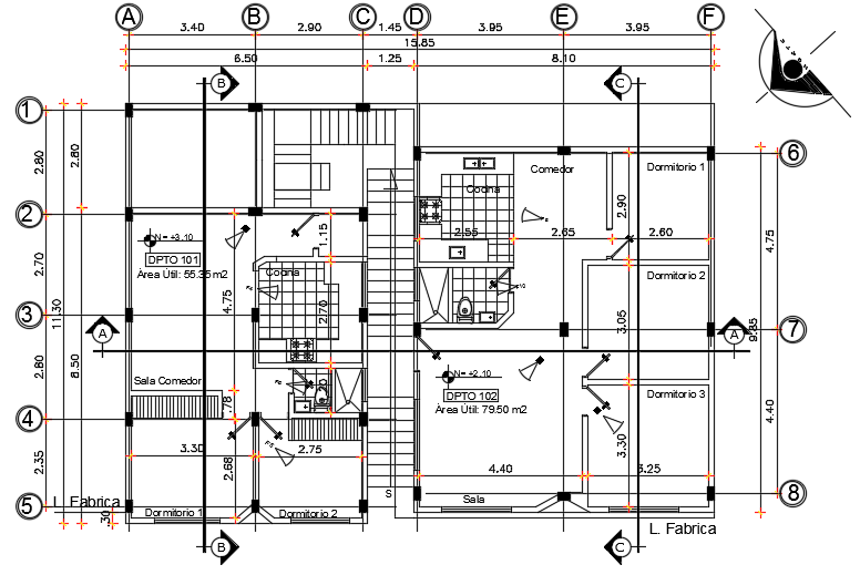 16x11m architecture first floor house plan 2D drawing