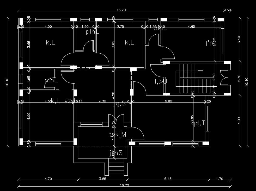16x11m ground floor column plan AutoCAD drawing