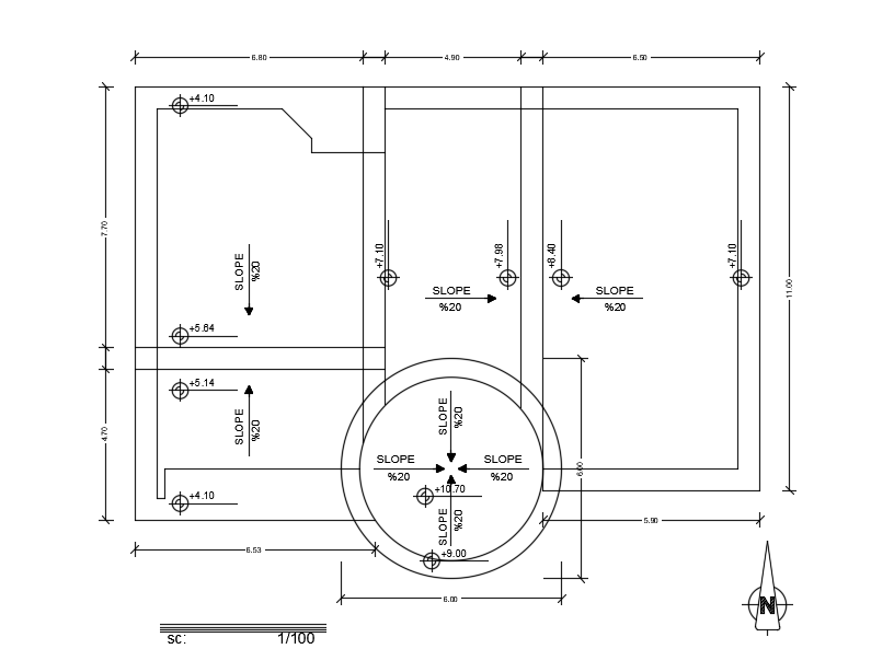 16x11m house plan layout and slope details are given in this CAD file