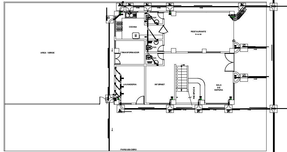 16x12m ground floor restaurant cum hotel plan 2D AutoCAD drawing