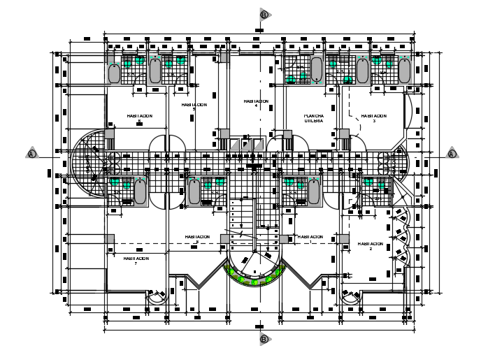 16x12m hotel floor plan and bathroom CAD block AutoCAD drawing