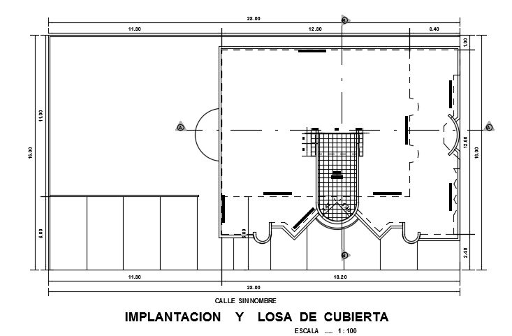 16x12m hotel top view including parking is given in this CAD model