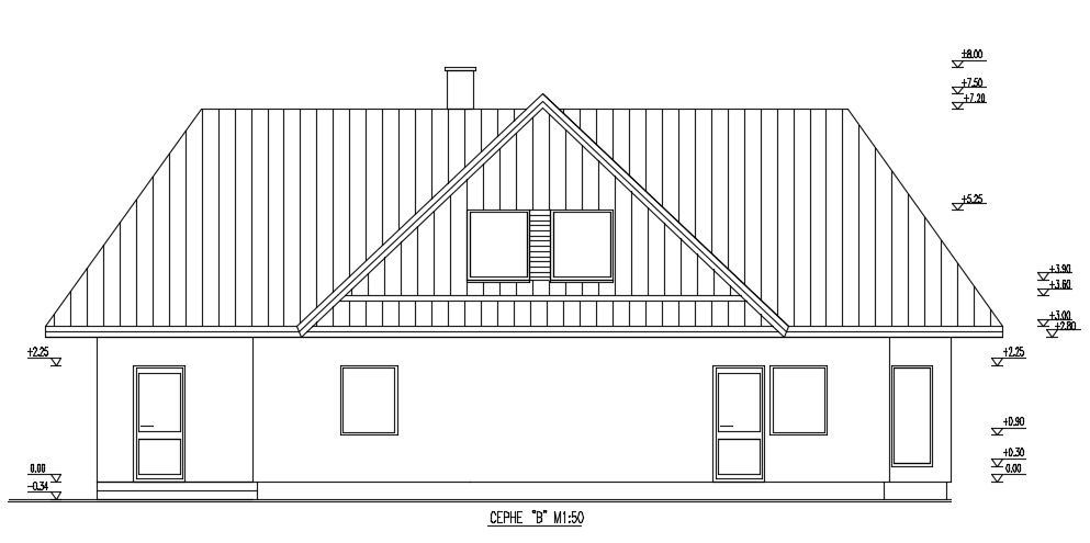 16x12m Residential Building Back Elevation AutoCAD DWG File