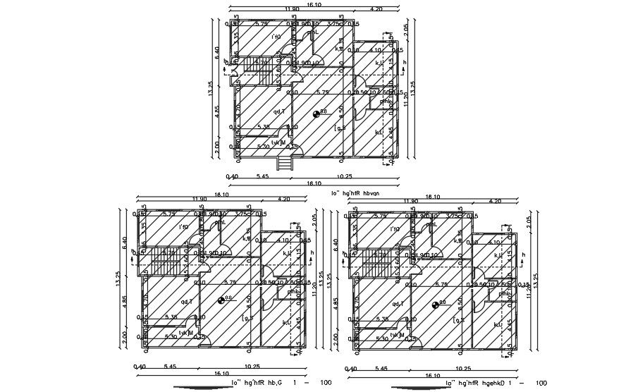 16x13 Meter 3 BHK Apartment AutoCAD Layout
