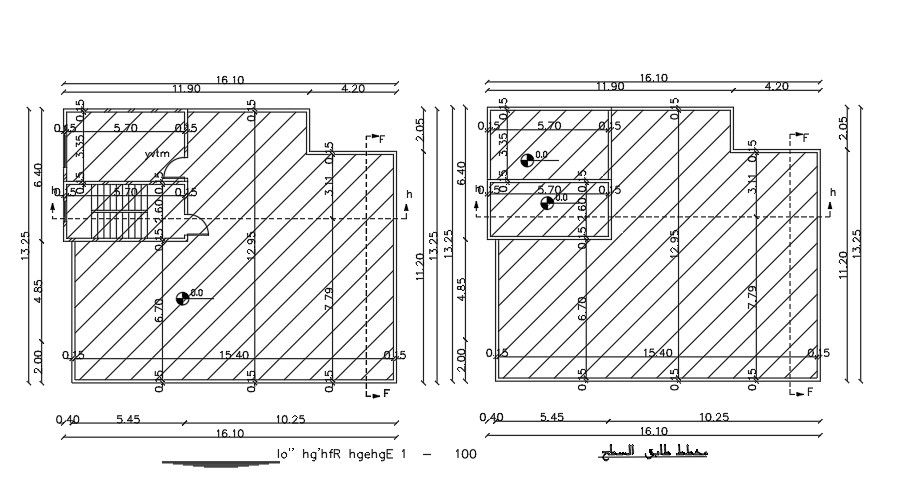 16x13 Meter 3 BHK Apartment Terrace Plan AutoCAD Layout