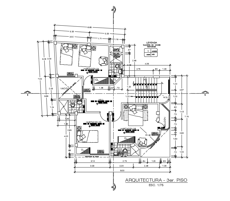 16x13m third floor apartment plan is given in this Autocad drawing file.Download now.